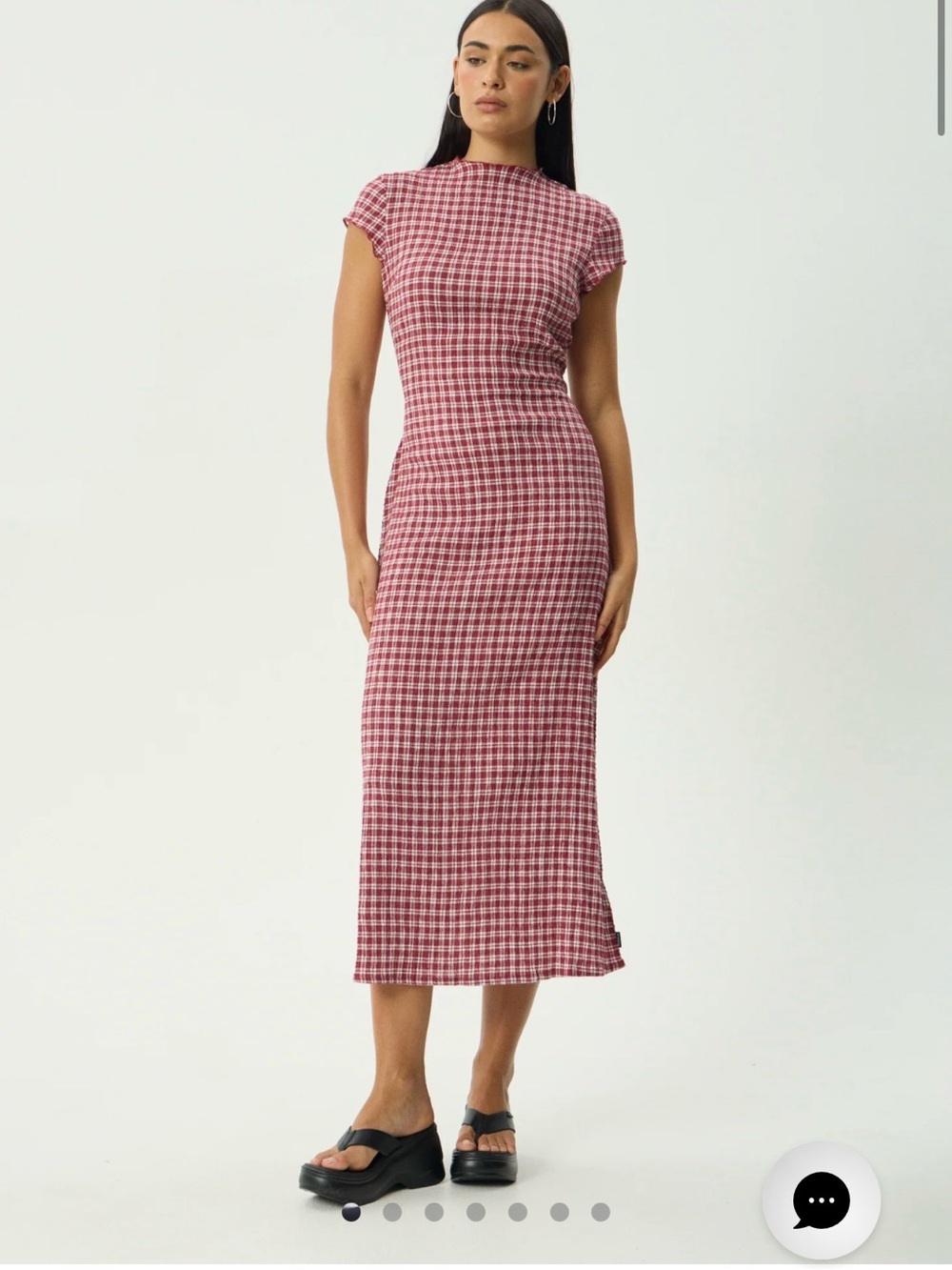 Afends Eloise Midi Dress Burgundy Check M